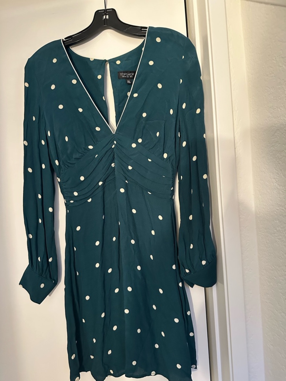Topshop green  Polka Dot Long Sleeve retro style Dress size 2 HPS length 35